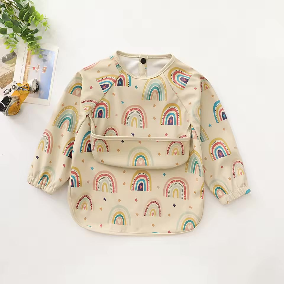 Long sleeved bib with crumb pouch (Rainbow)