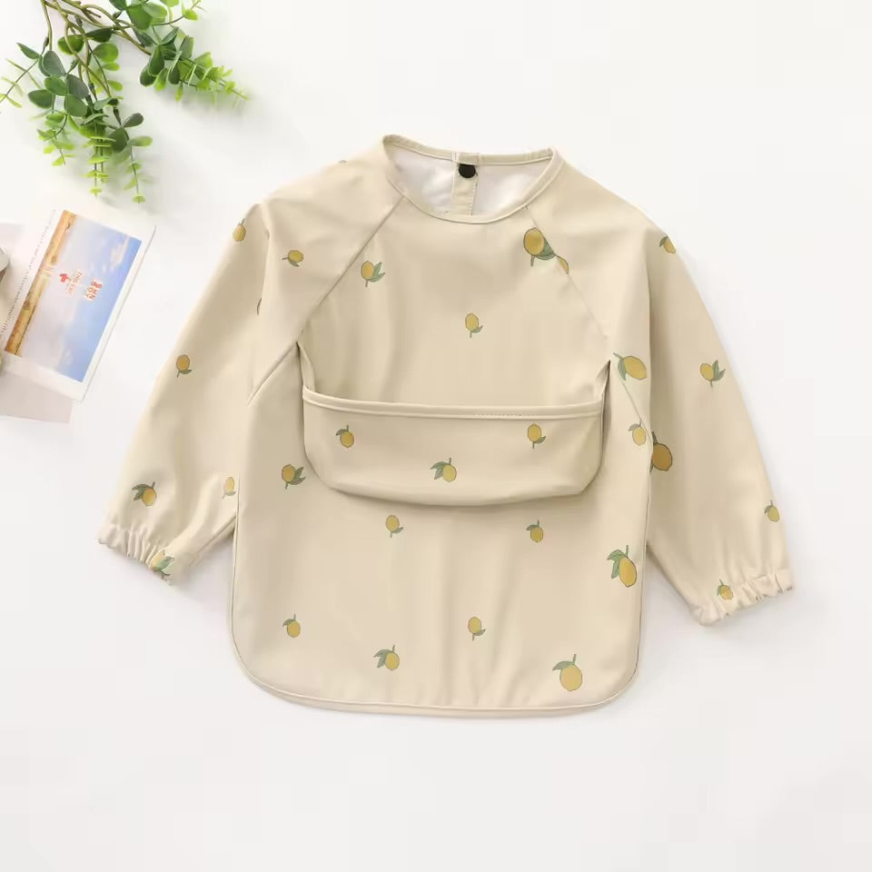 Long sleeved bib with crumb pouch (Lemon)